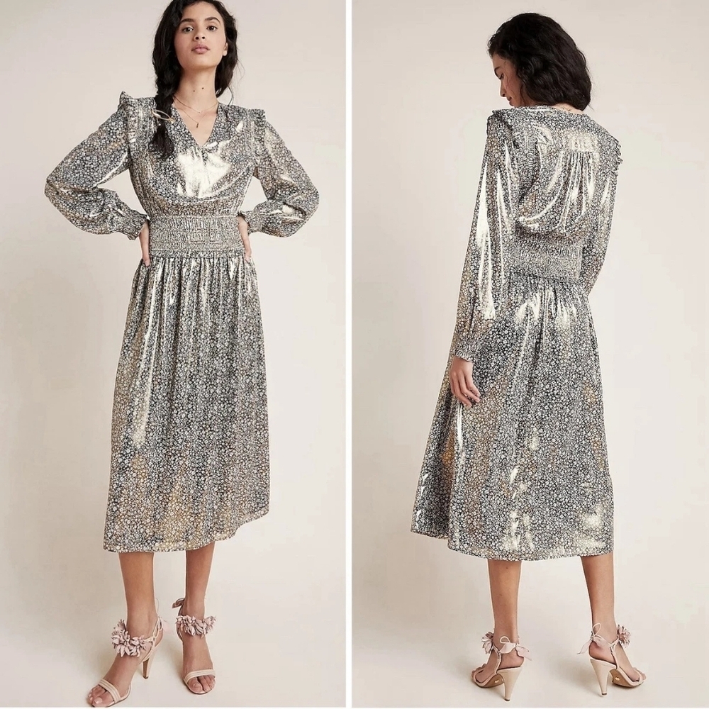 Anthropologie Current Air Lucia Shimmer Midi Dress